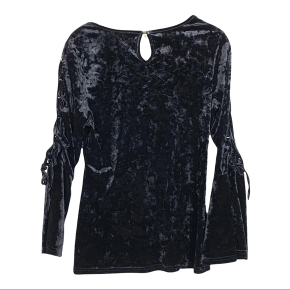 Liquid by Sioni Black Velvet Top with Lace Up Arms Detail Small - Picture 2 of 9